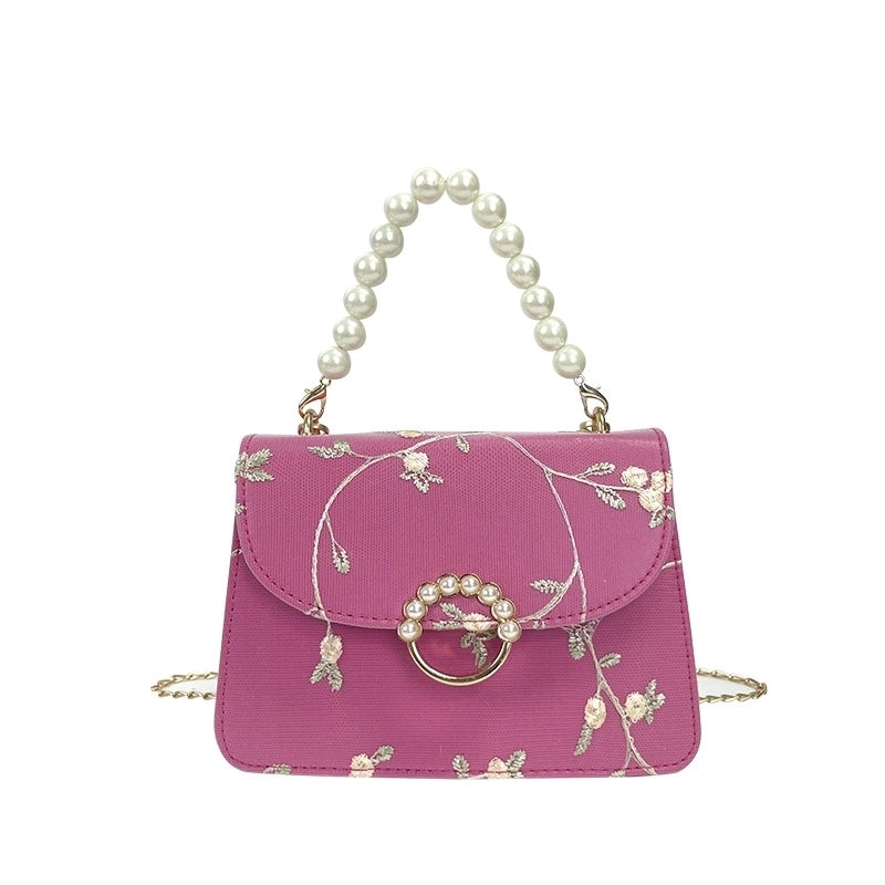 Women's Medium Pu Leather Flower Vintage Style Square Magnetic Buckle Shoulder Bag