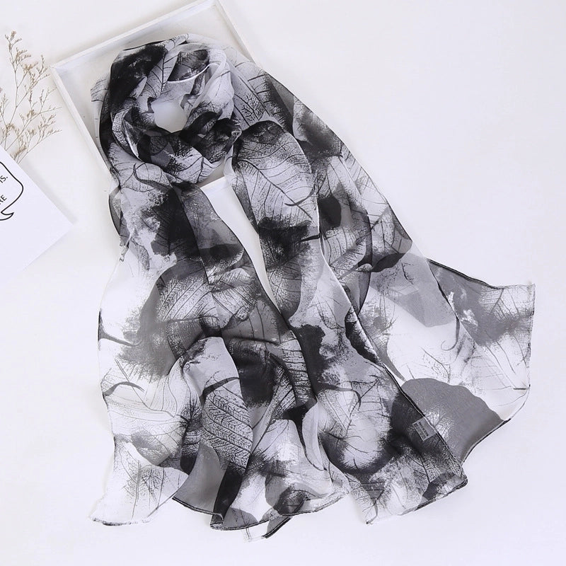 Women's Elegant Color Block Flower Georgette Silk Scarves