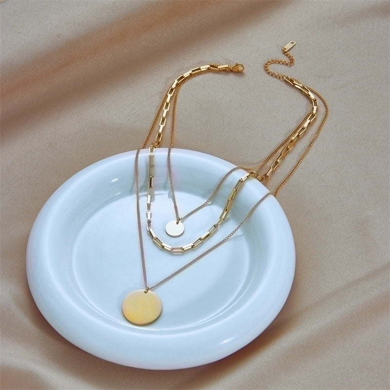 Stainless Steel 18K Gold Plated Retro Punk Layered Plating Round No Inlaid Layered Necklaces