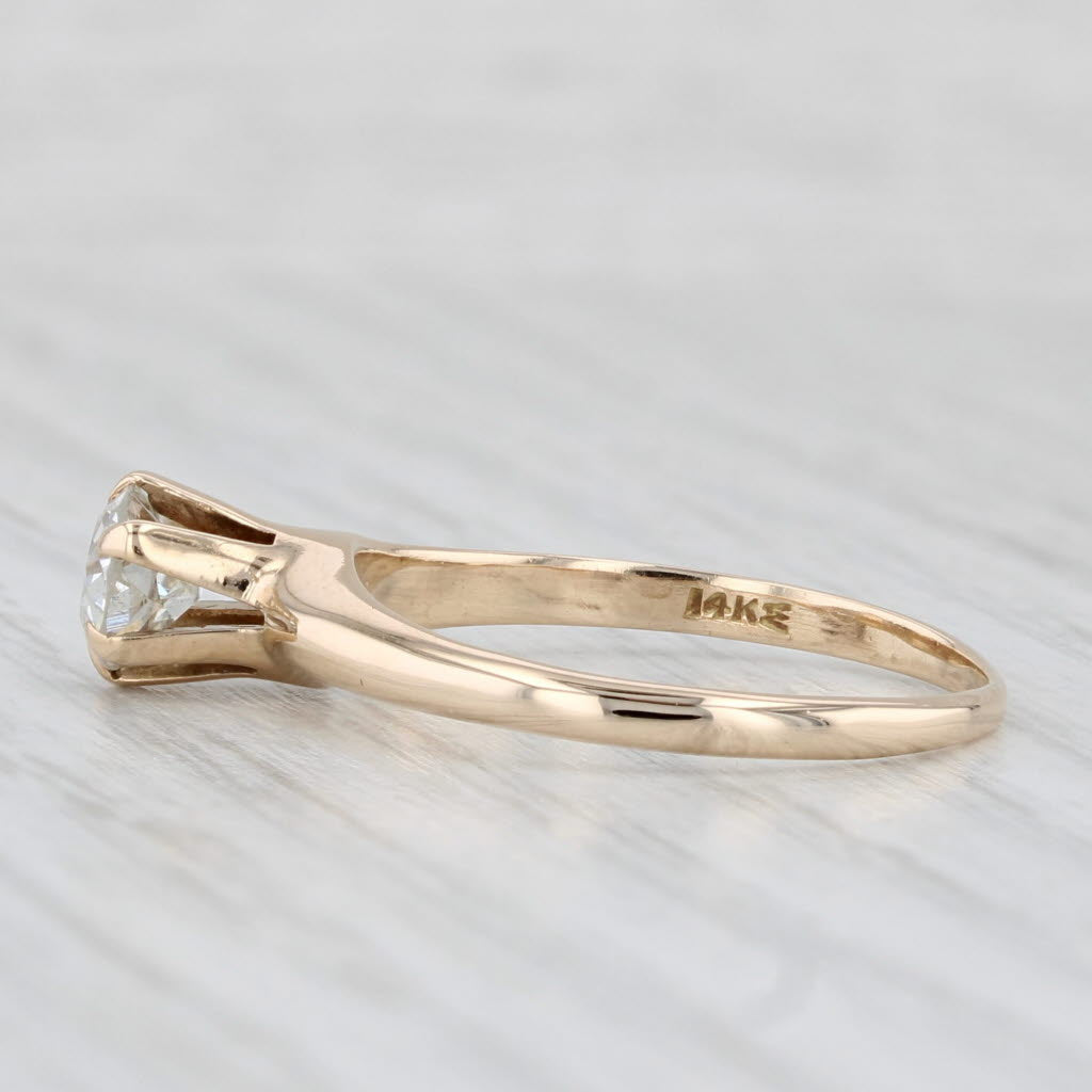 Antique 0.58ct Old European Diamond Solitaire Engagement Ring 14k Gold Size 7.75