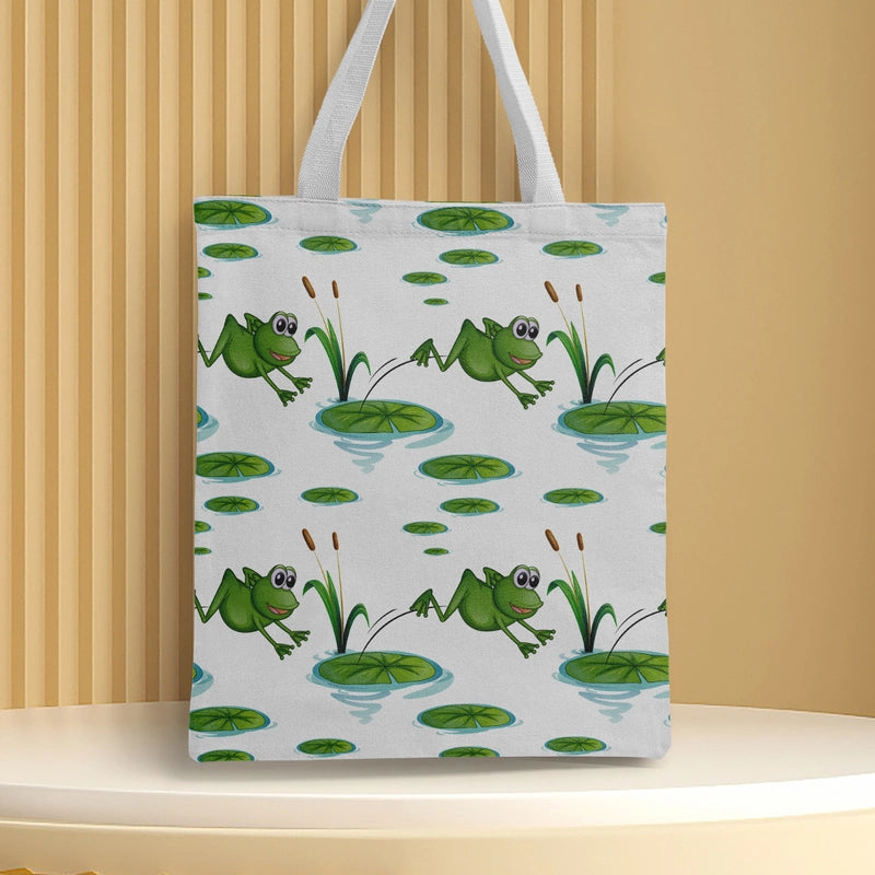 Women's Medium Canvas Frog Basic Classic Style Square Open Canvas Bag