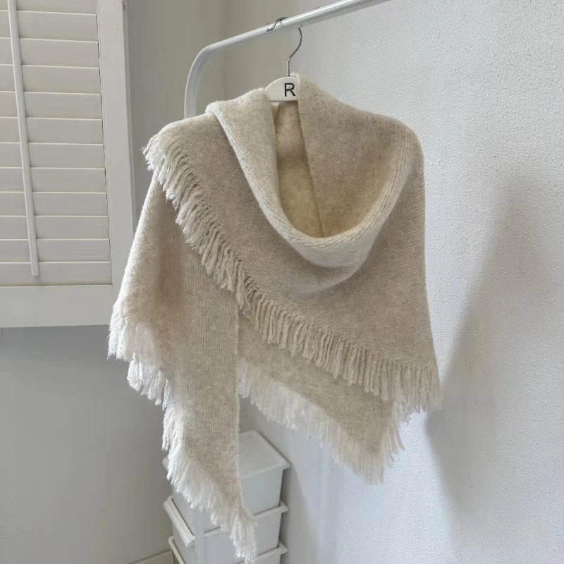 Women's Minimalist Solid Color Imitation Cashmere Tassel Scarf Shawl