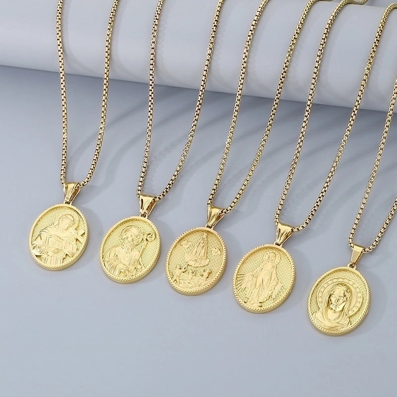 304 Stainless Steel 18K Gold Plated Modern Style Classic Style Human Round Pendant Necklace