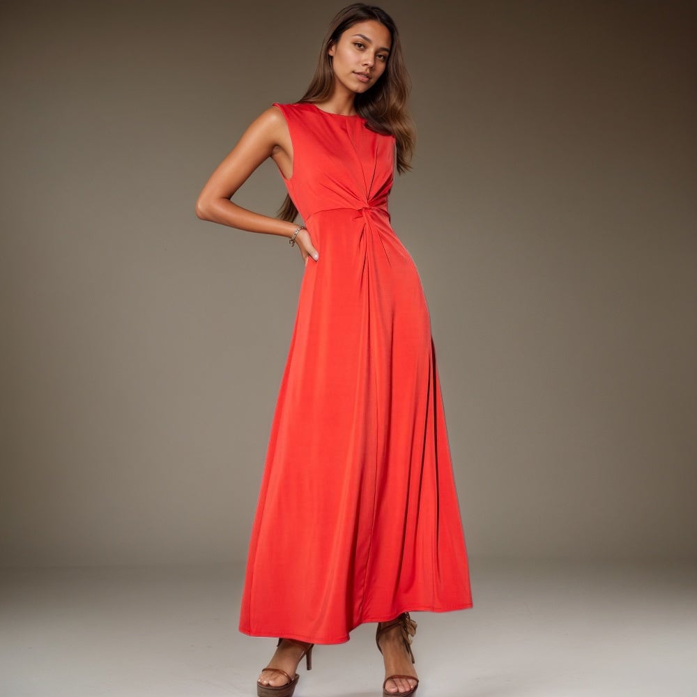 Sleeveless Twist Waist Maxi Dress