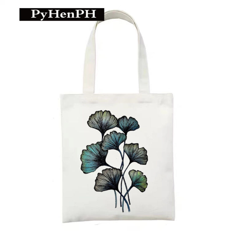 Women's Polyester Cartoon Leaves Streetwear Square Open Canvas Bag