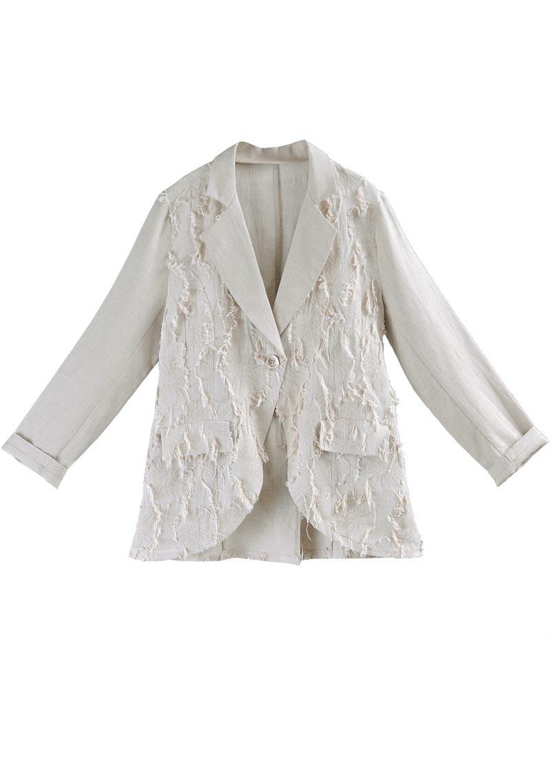 Beautiful Beige Pockets Cotton Linen Coat Summer