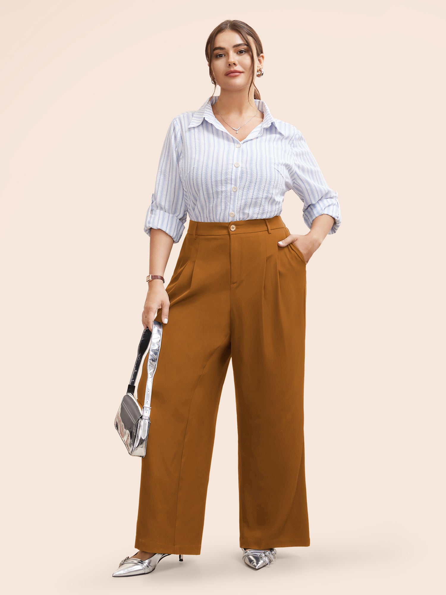 Stretch Woven Pleated Elastic Waist Pants