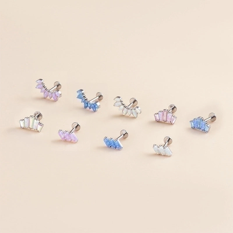 1 Piece Ear Cartilage Rings & Studs Fashion Crown Rectangle Pure Titanium Inlay Gem
