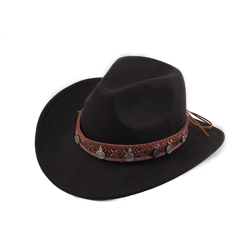 Ethnic Style Topper Hat Western Cowboy Hat Tibetan Tibetan Performance Hat Woolen Hat Central Retro Woolen Hat