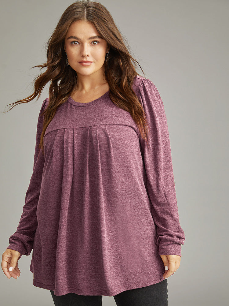 Plain Heather Plicated Detail T-shirt