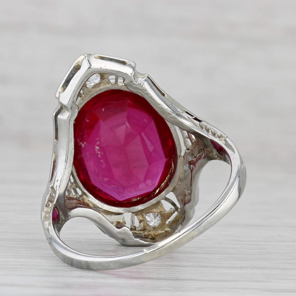 Art Deco 5.23ctw Lab Created Ruby Diamond Ring 18k White Gold Size 6