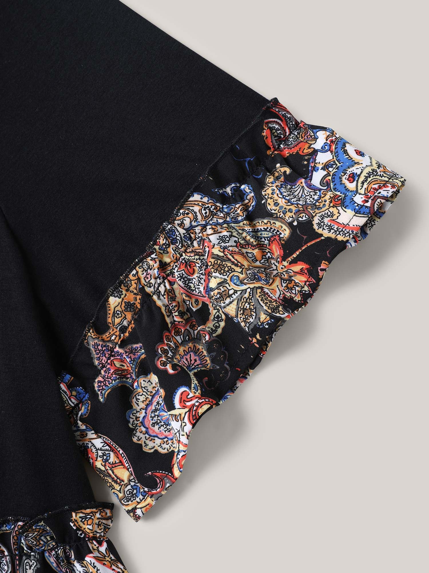 Floral Print Spliced V-Neck Knit Top