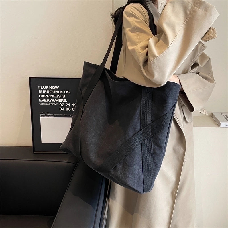 Women's Canvas Color Block Preppy Style Classic Style Sewing Thread Square Zipper Shoulder Bag