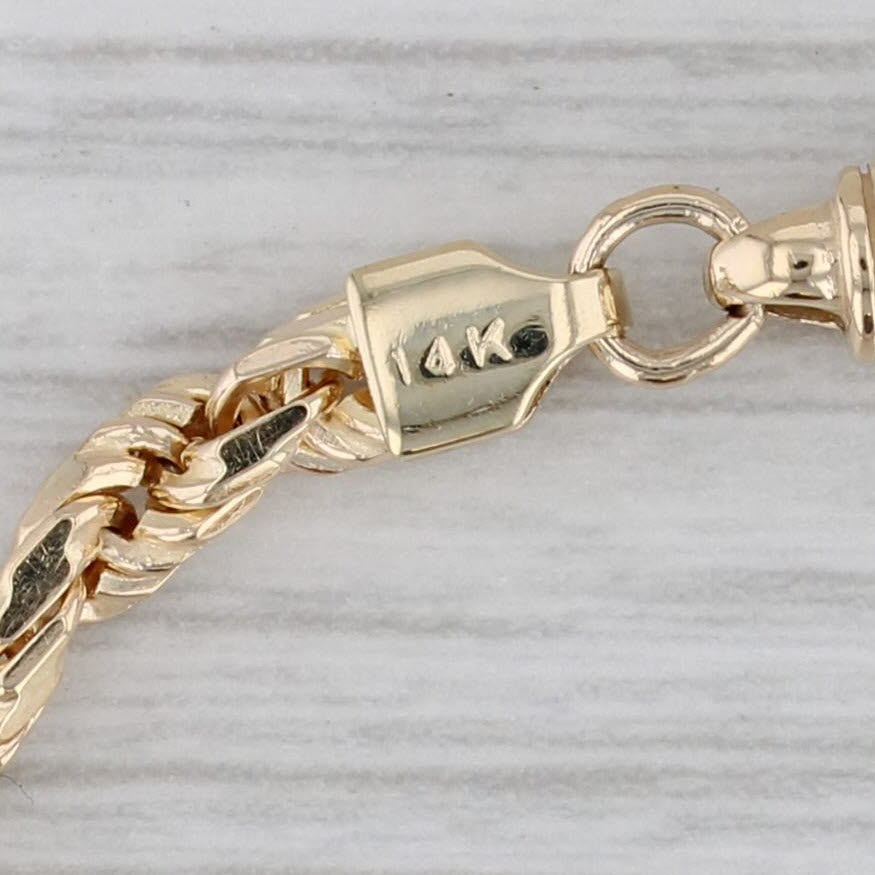 Rope Chain Bracelet 14k Yellow Gold Lobster Clasp 7 3.5mm
