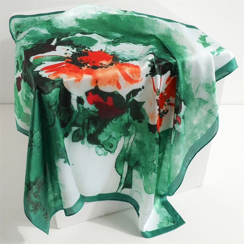 Women's Elegant Flower Satin Printing Silk Scarf
