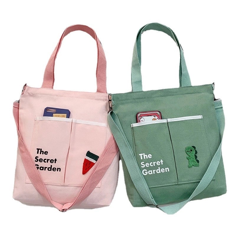 Women's Large Canvas Animal Fruit Basic Zipper Canvas Bag