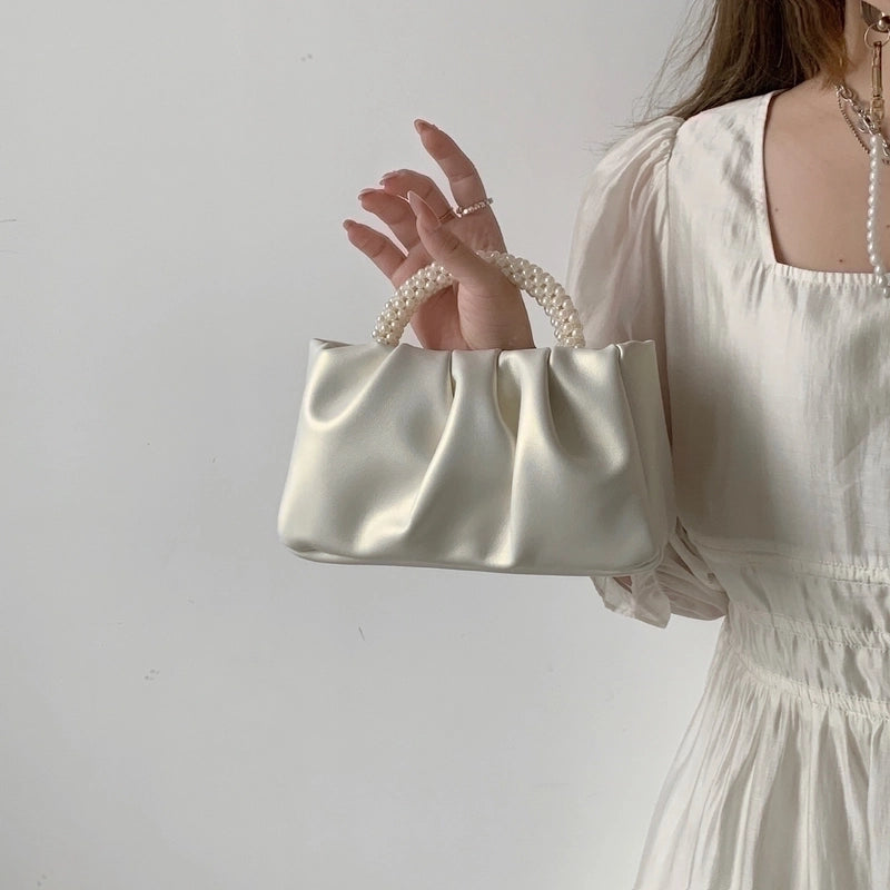 Women's Small All Seasons Pu Leather Solid Color Fashion Pearls Square Magnetic Buckle Cloud Shape Bag
