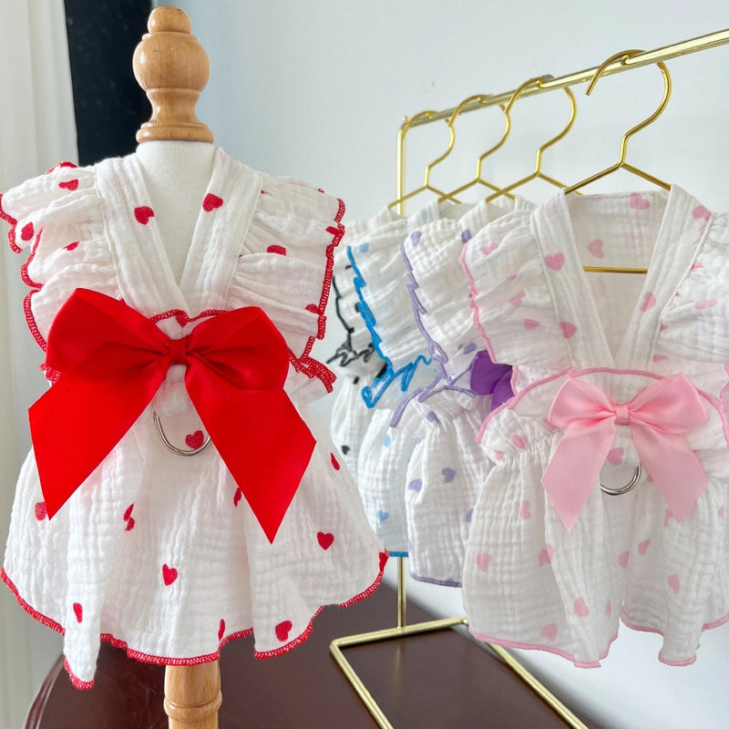 Cute Sweet Cotton Heart Shape Bow Knot Pet Clothing