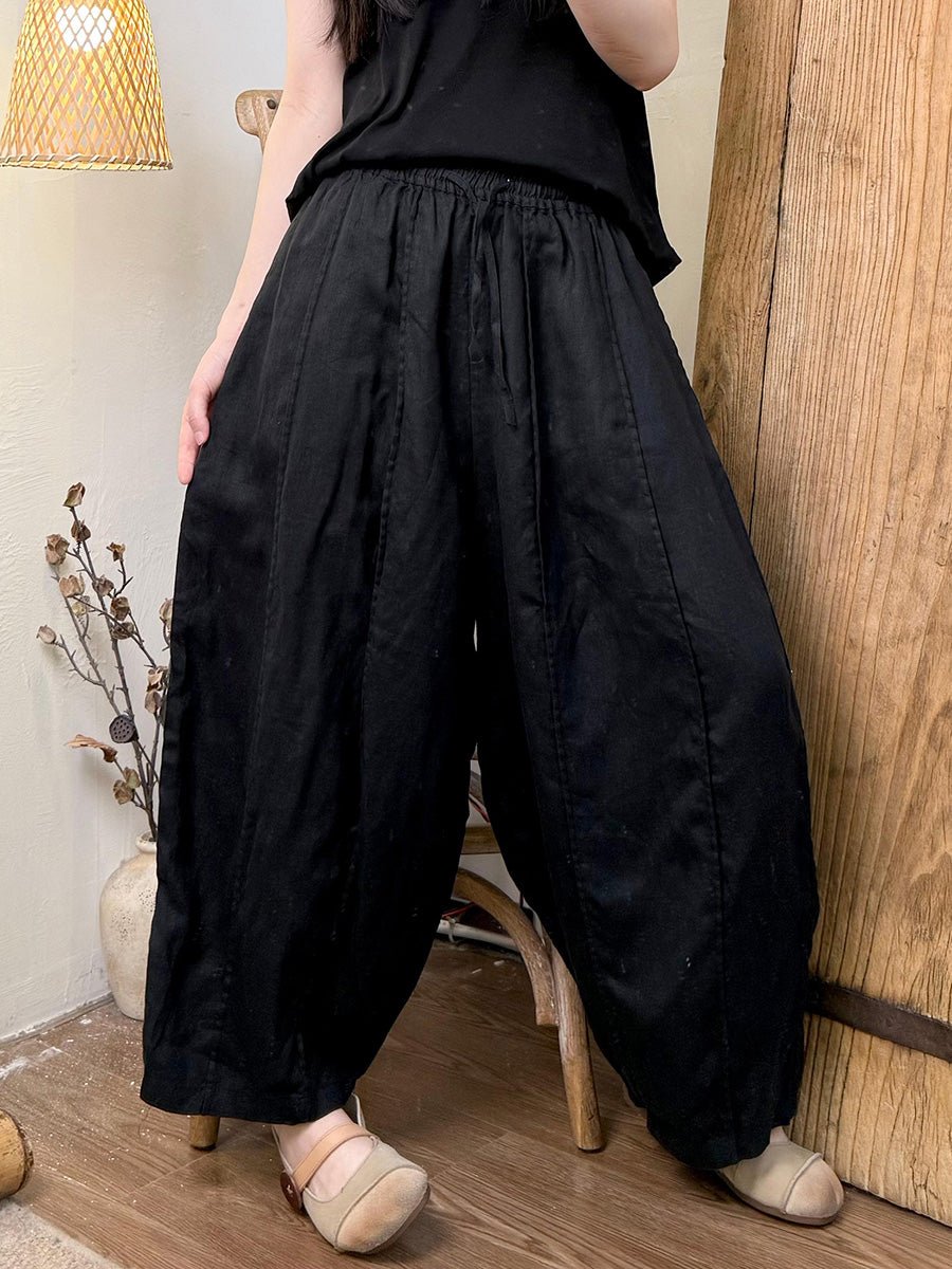 Women Summer Pure Color Linen Harem Pants