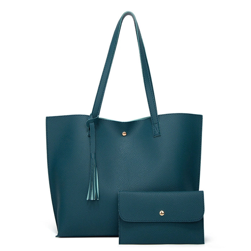 Women's Large Pu Leather Solid Color Basic Classic Style Square Magnetic Buckle Bag Sets Tote Bag