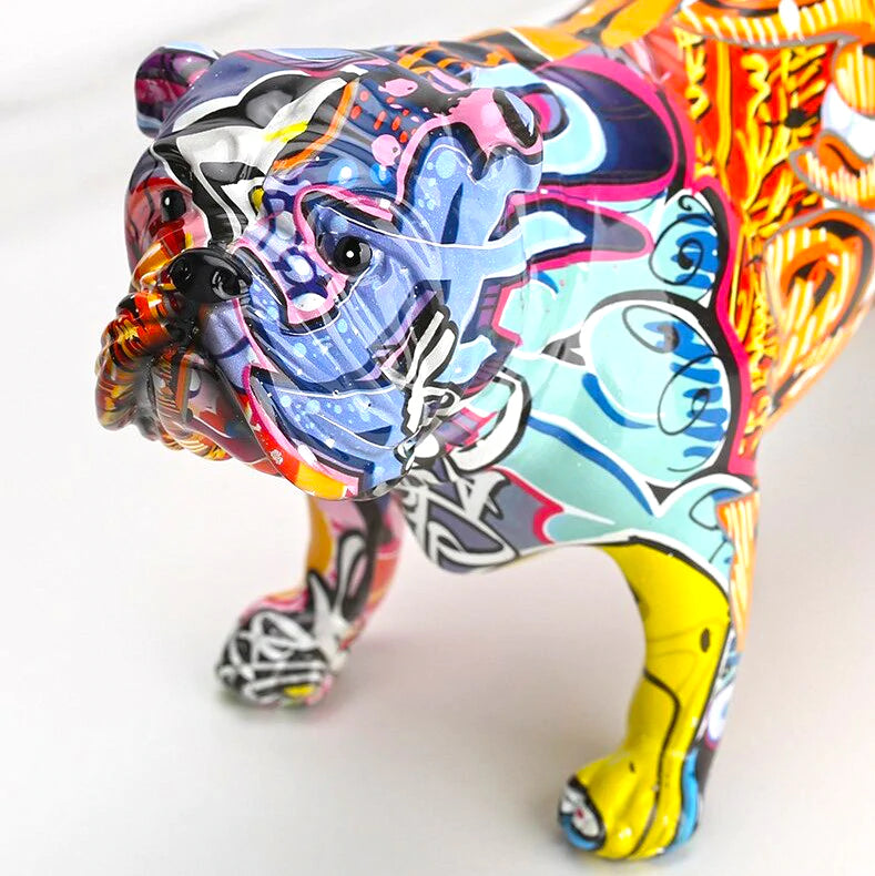 English Bulldog Graffiti Painted Statue