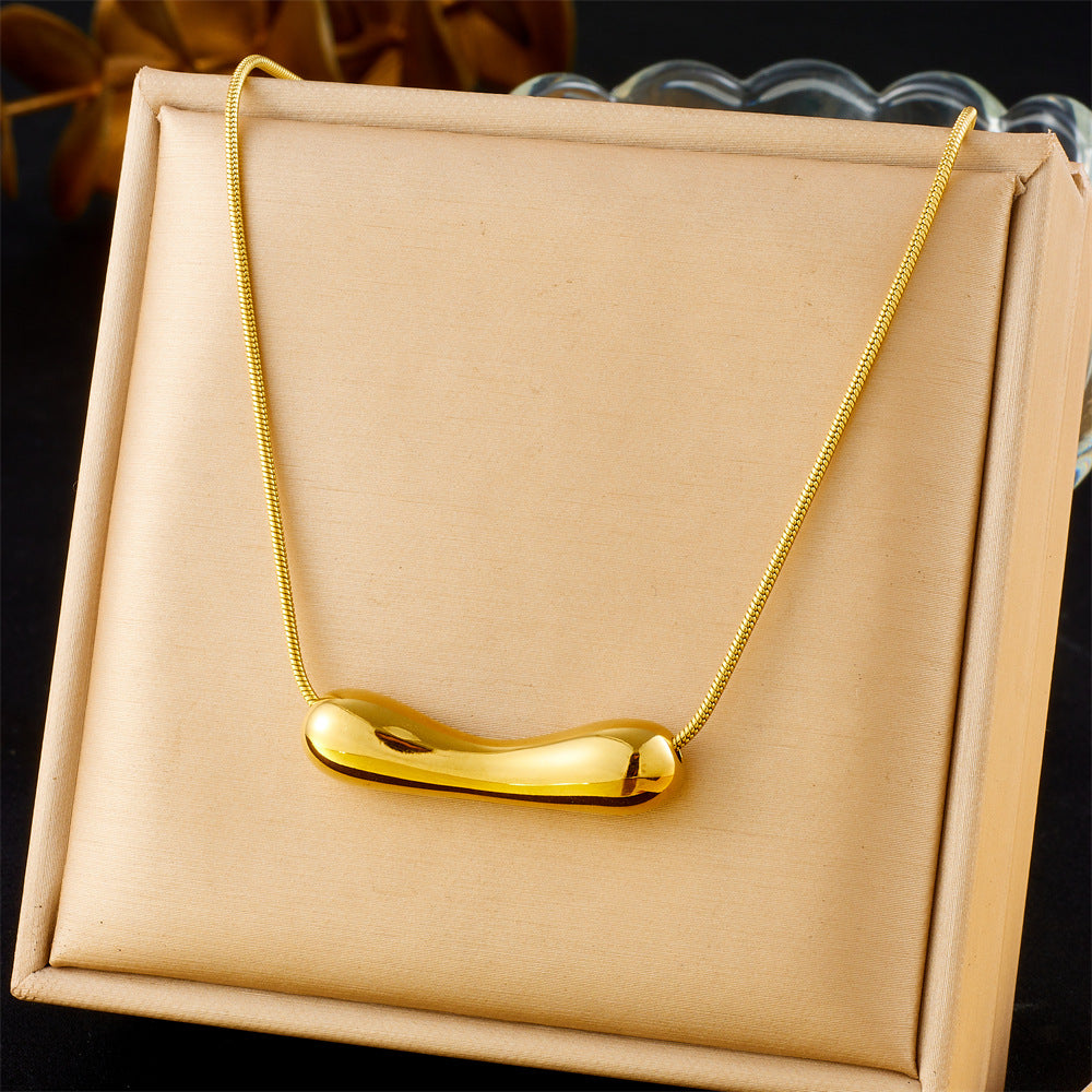 Fashion Retro Gold-Plated Irregular Lava Love Geometric Pendant Snake Bone Chain Stainless Steel Necklace