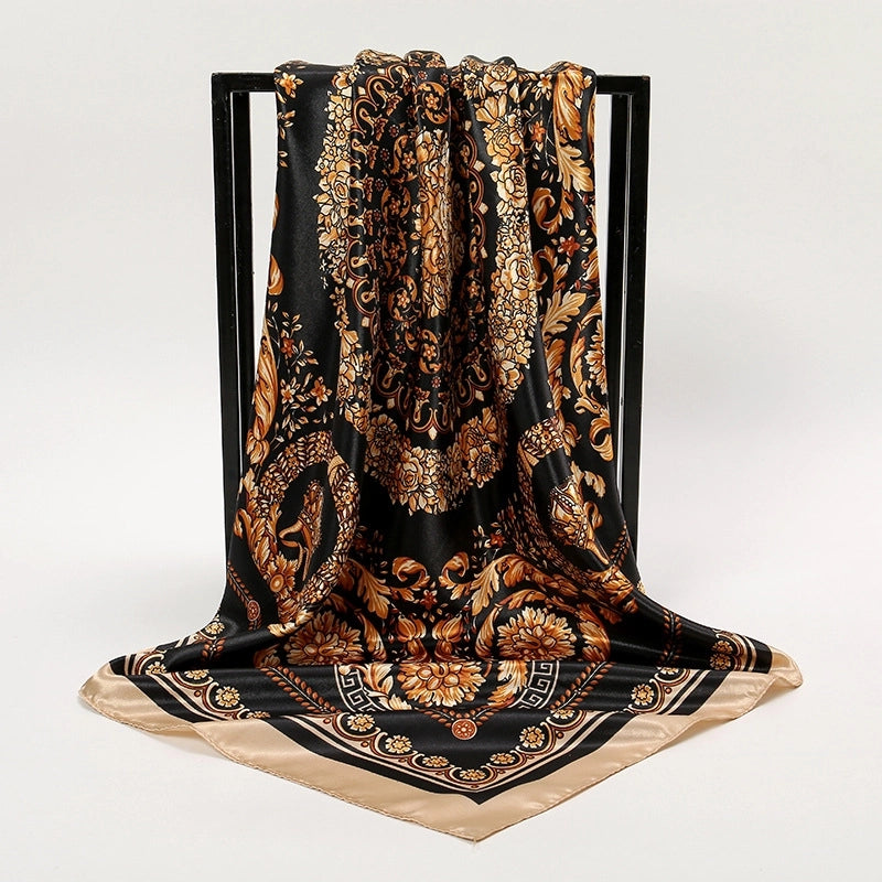 Unisex Streetwear Stripe Cashew Nuts Flower Satin Printing Silk Scarf