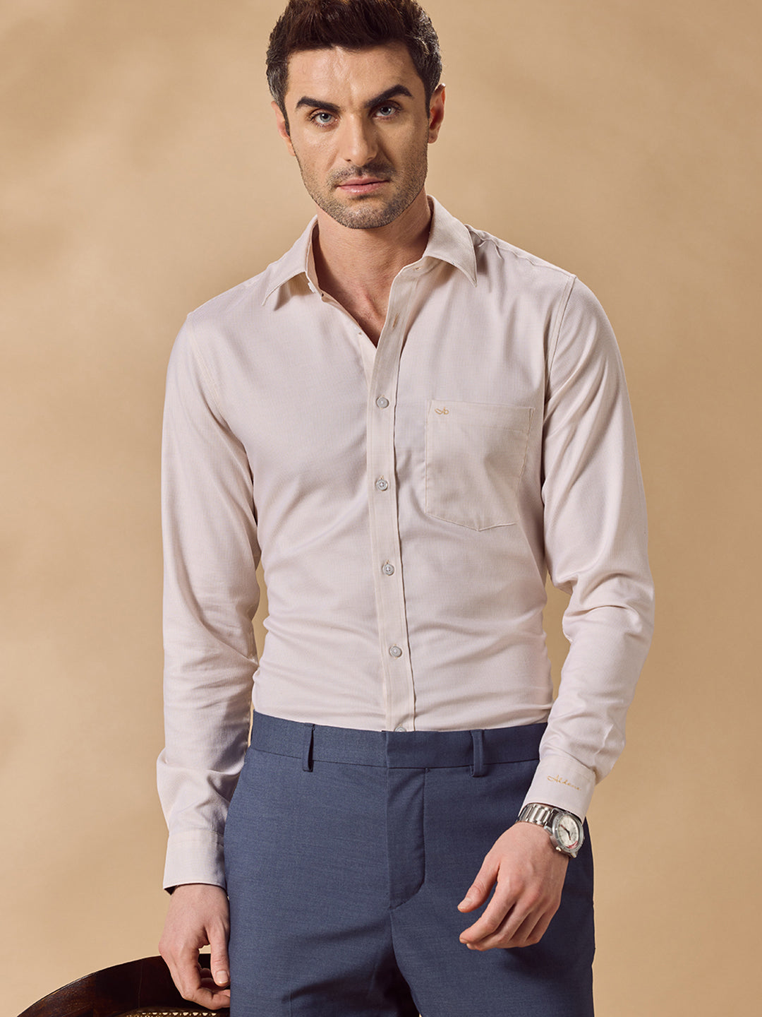 Men Biege Formal Shirt (CLIB)