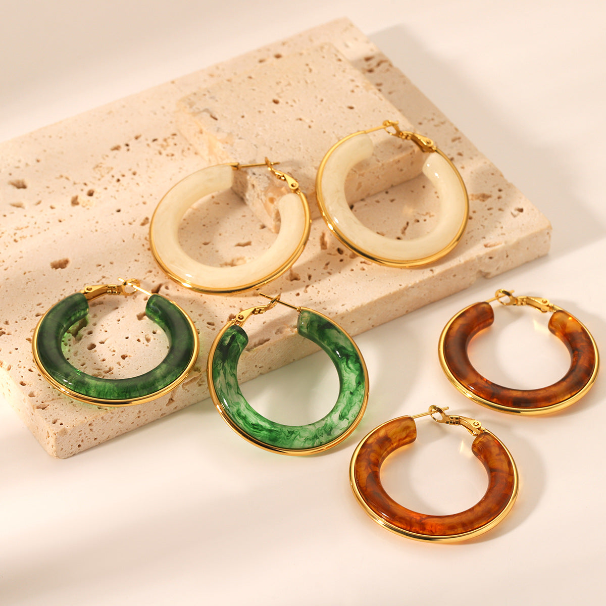 Retro Style Stainless Steel Earrings Resin Earrings Female Earrings Niche Design