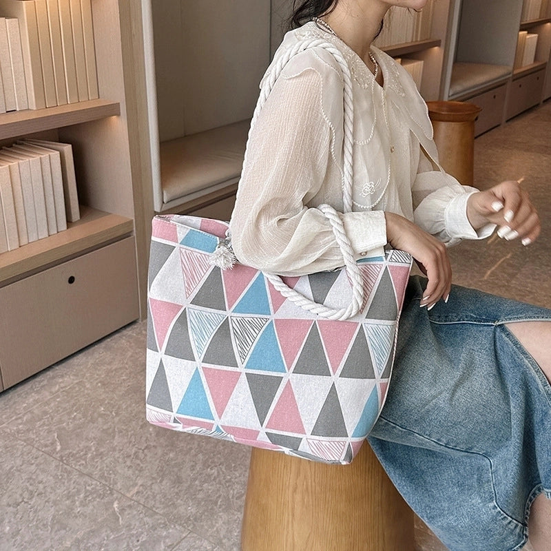 Women's Medium Canvas Leaves Butterfly Beach Square Zipper Beach Bag