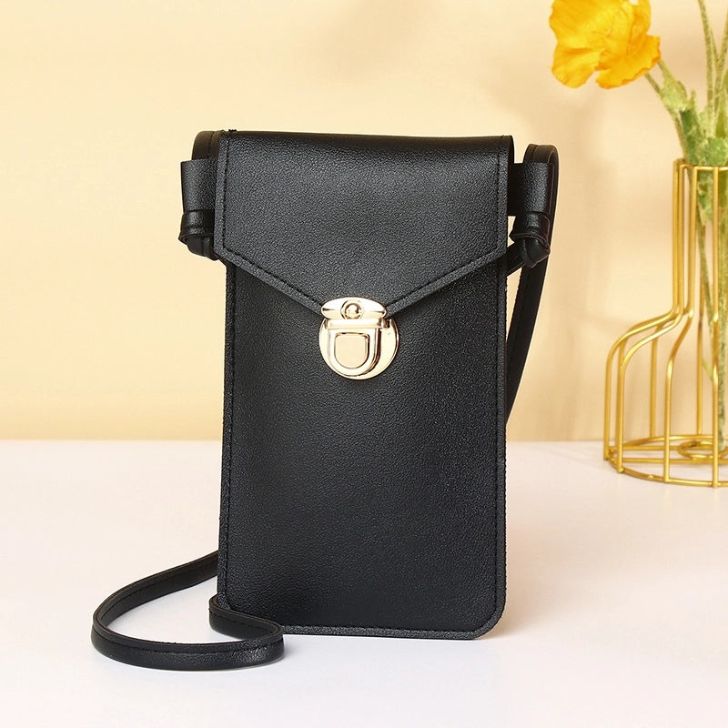 Women's Small Pu Leather Solid Color Elegant Square Lock Clasp Phone Wallets