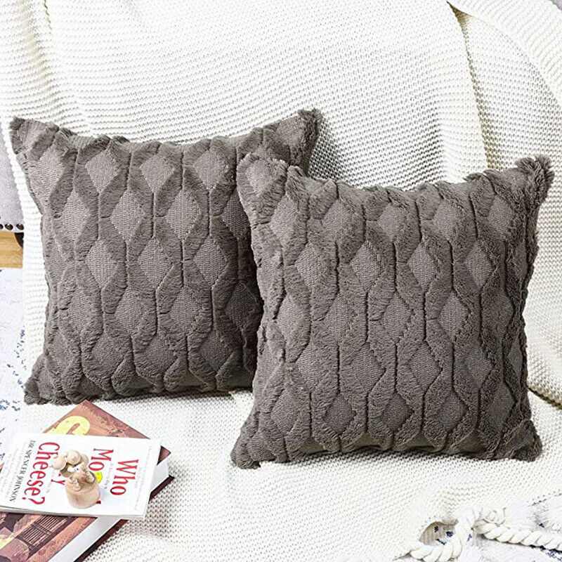 18 Home Decor Fluffy Sofa Cushion Cover Geometric Pillowcase Furry Pillow UK