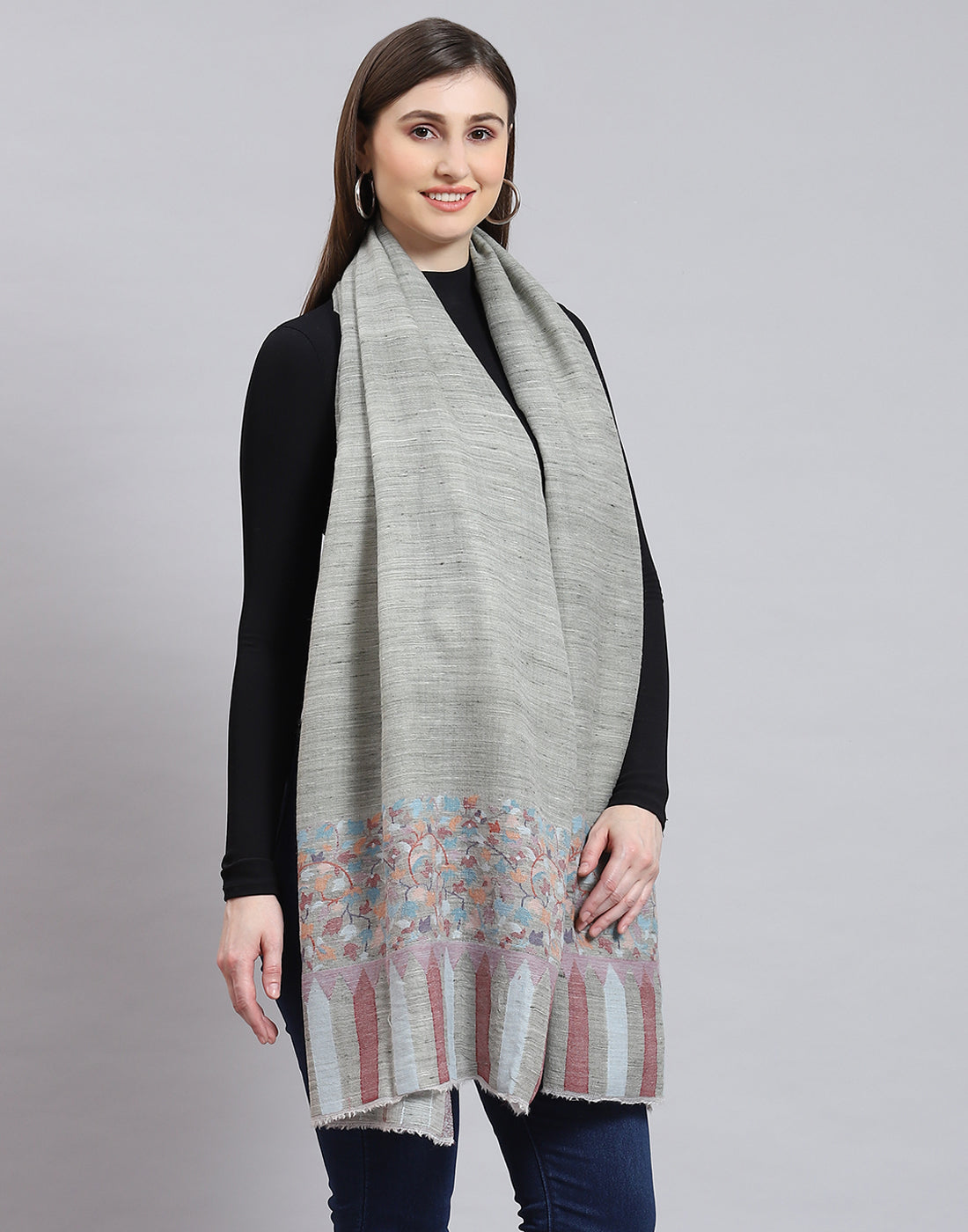 Women Grey Self Design Shawl