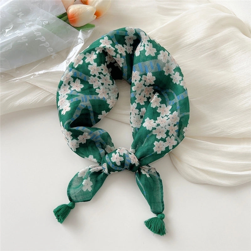Women's Elegant Minimalist Flower Cotton And Linen Silk Scarf