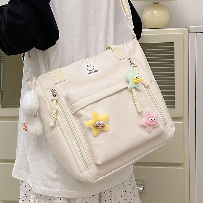 Women's Medium Nylon Cartoon Star Cute Preppy Style Square Zipper Shoulder Bag