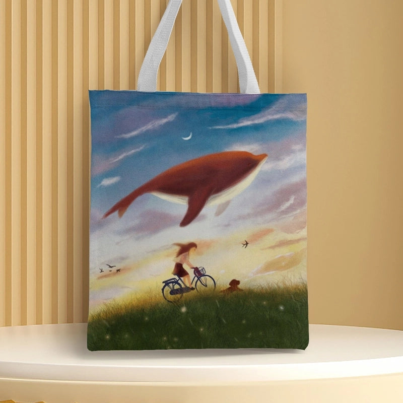 Women's Medium Canvas Animal Basic Classic Style Square Open Canvas Bag