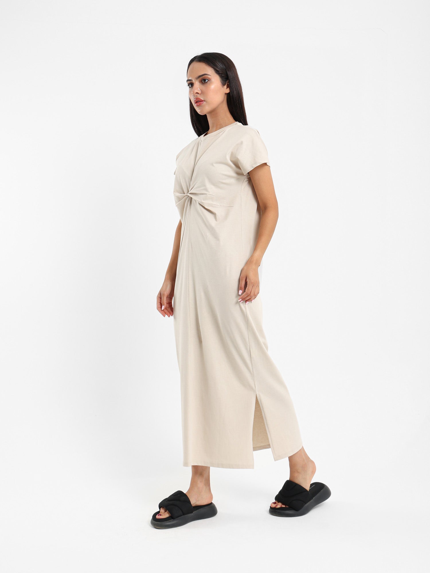 Knotted Front Long T-Shirt Dress