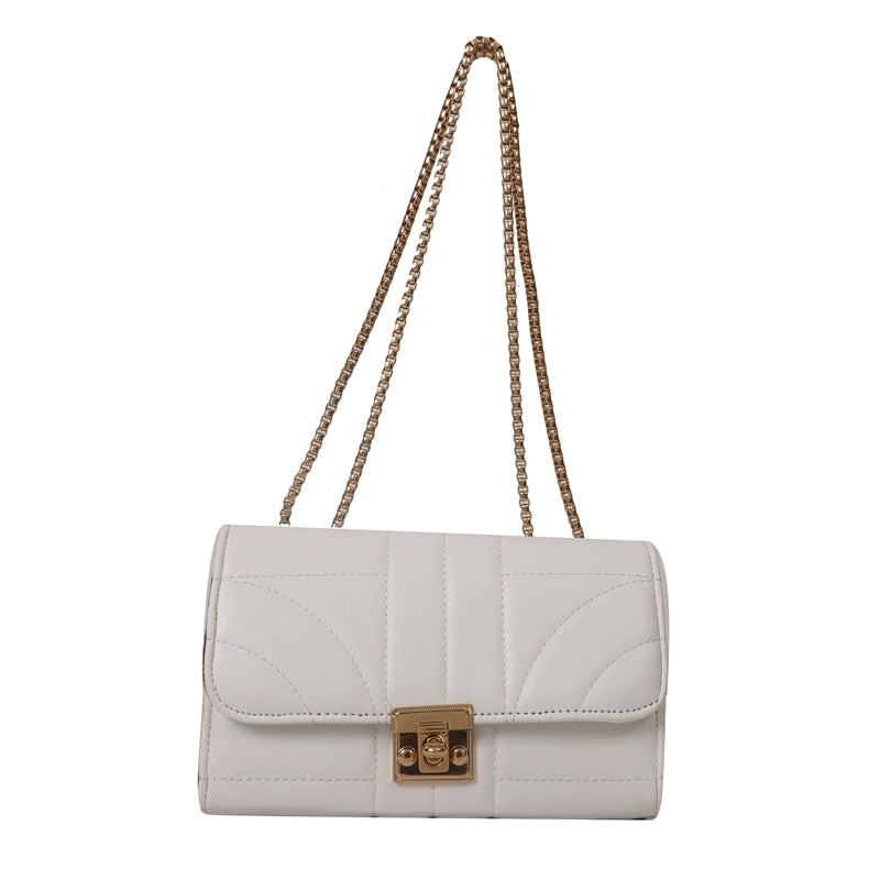 Women's Pu Leather Solid Color Classic Style Square Lock Clasp Shoulder Bag