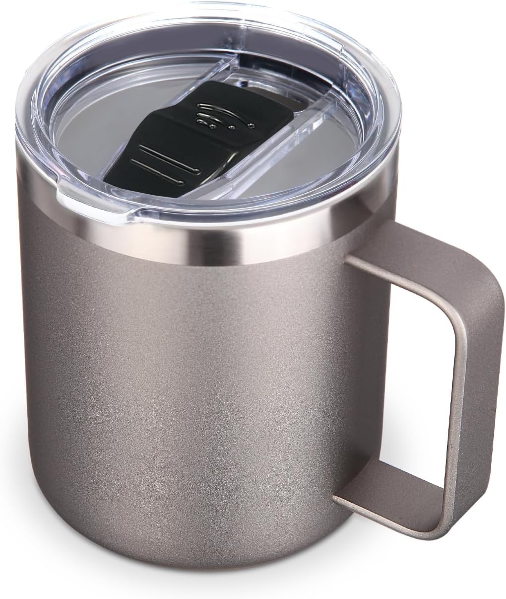 Volhoply 14oz Insulated Stainless Steel Coffee Mug with Leakproof Lid,Double Wall Vacuum Travel Coffee Cup with Handle,Reusable Metal Tumbler,Camping Mugs Keep Hot/Cold,Christmas Gifts(Black,1