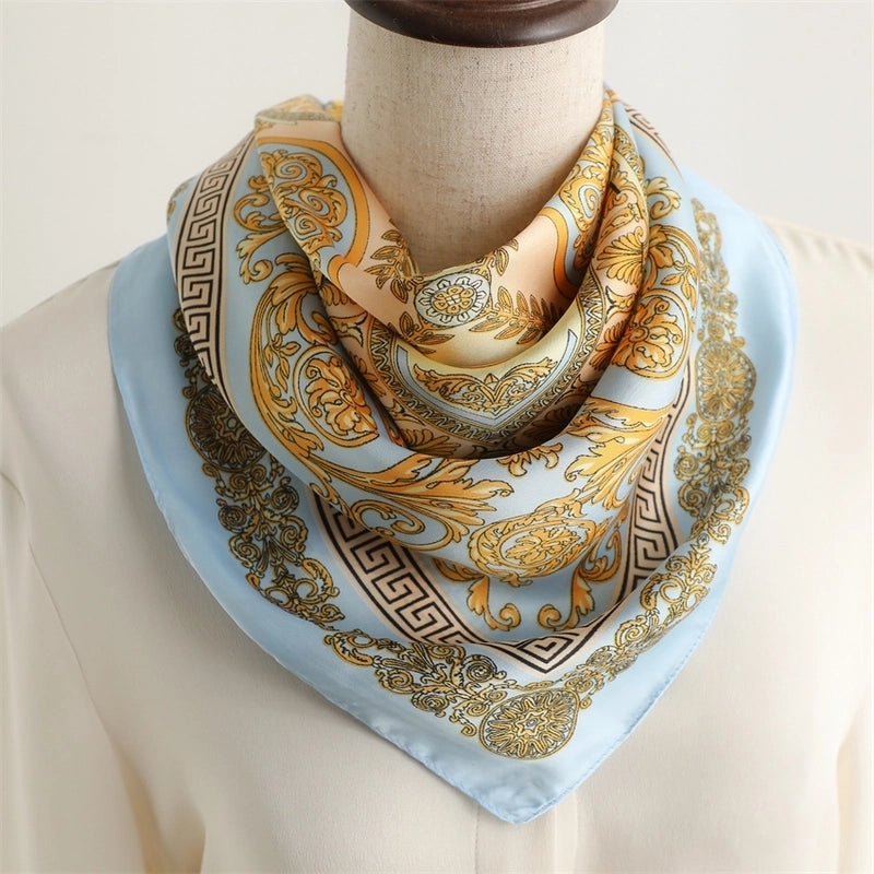 Women's Elegant Flower Satin Printing Silk Scarf