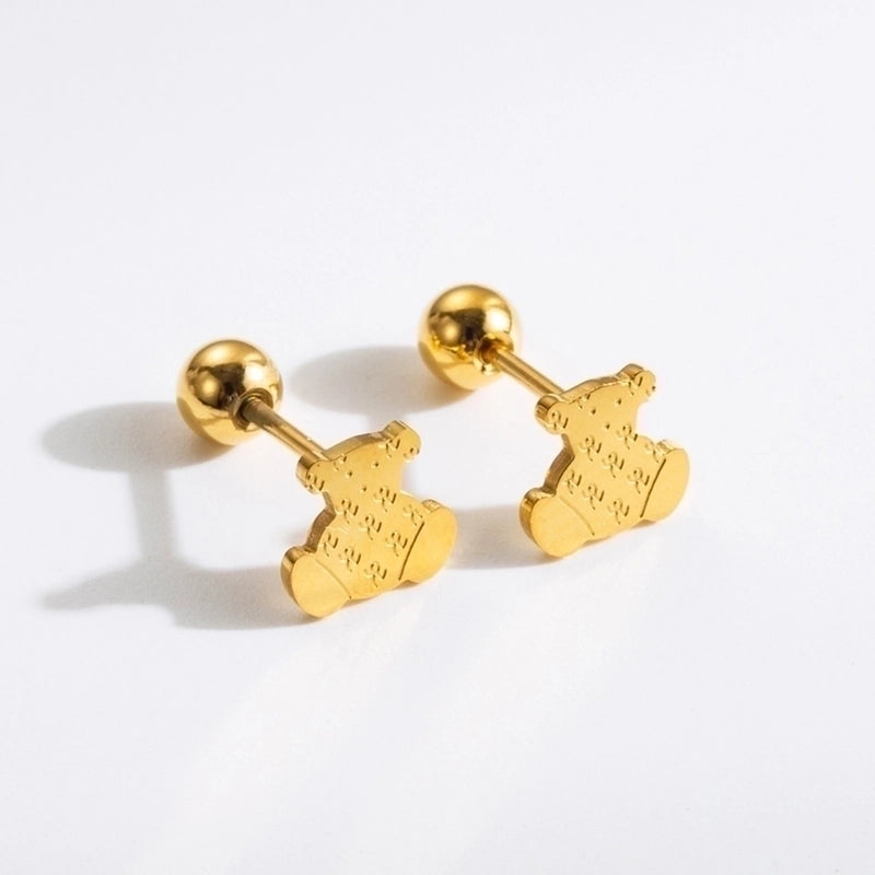 1 Pair Commute Rabbit Heart Shape Crown 304 Stainless Steel 18K Gold Plated Ear Studs