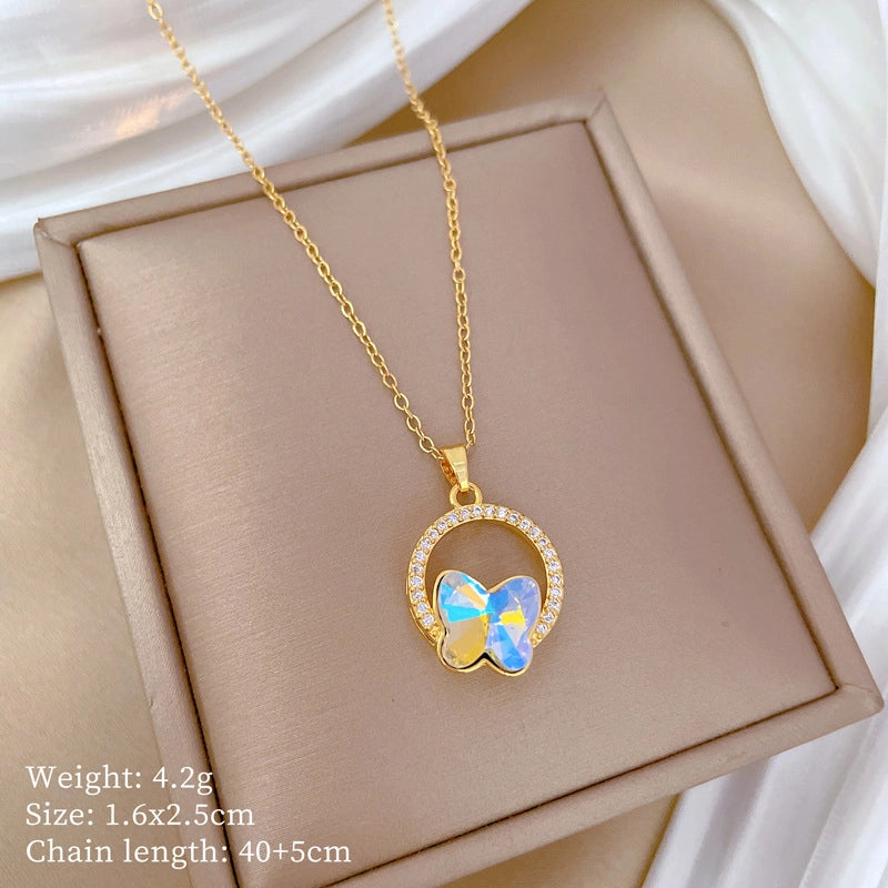 Fashion Geometric Titanium Steel Copper Plating Artificial Diamond Necklace
