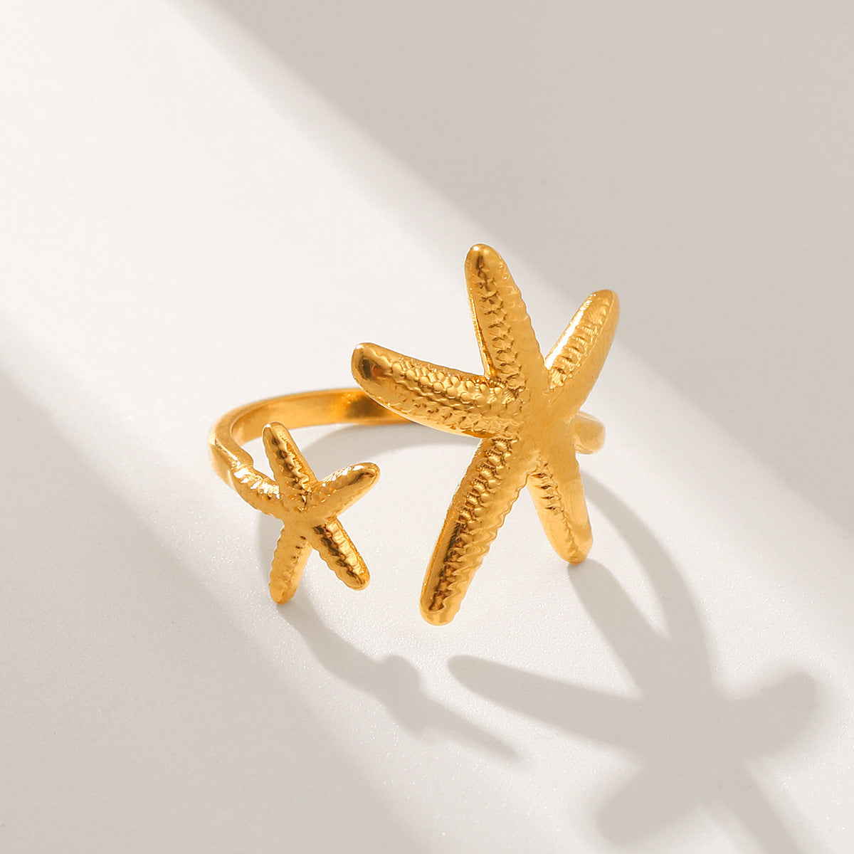 Ocean Style Stainless Steel Starfish Shell Open Ring Female Ring Titanium Steel Bracelet