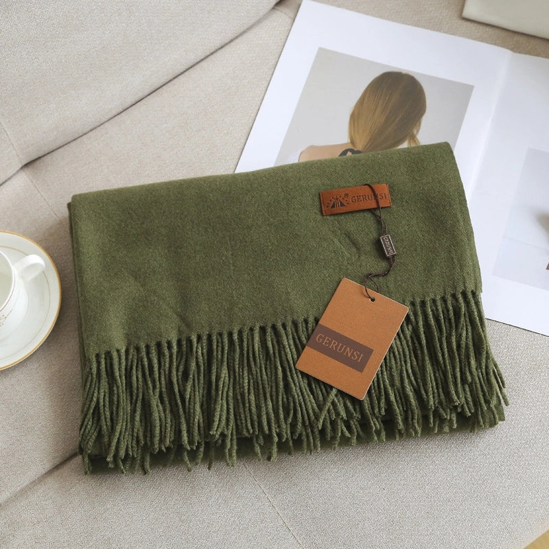 Unisex Retro Preppy Style Solid Color Imitation Cashmere Tassel Scarf