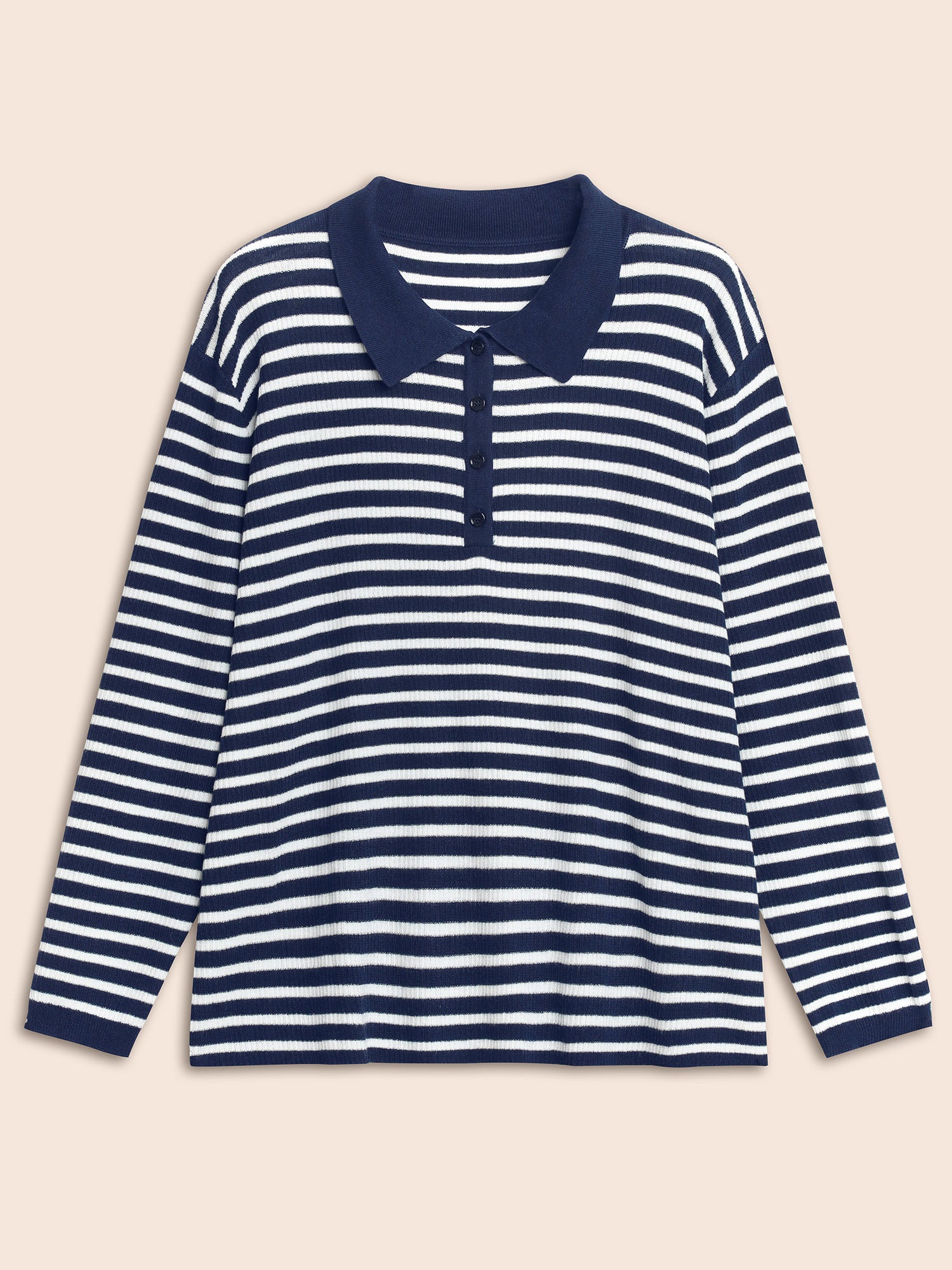 Polo Neck Striped Button Up Pullover