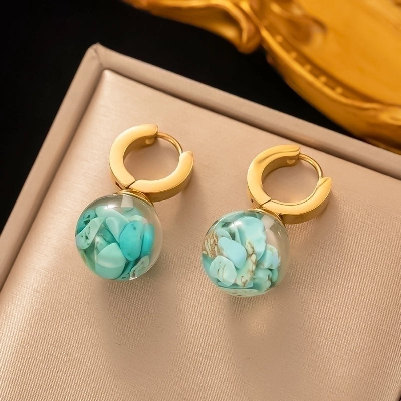 1 Pair Ethnic Style Geometric Plating Inlay 304 Stainless Steel Stone 18K Gold Plated Drop Earrings