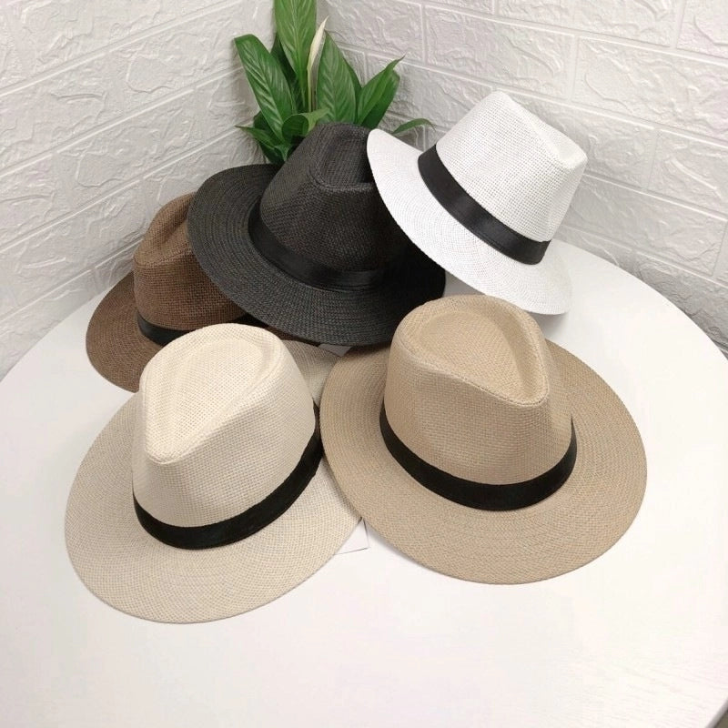 Paper Grass Large Flat Brim Top Hat For Middle-aged And Elderly Summer Sunscreen Sun Hat Panama Straw Hat Men's Outdoor Sun Hat