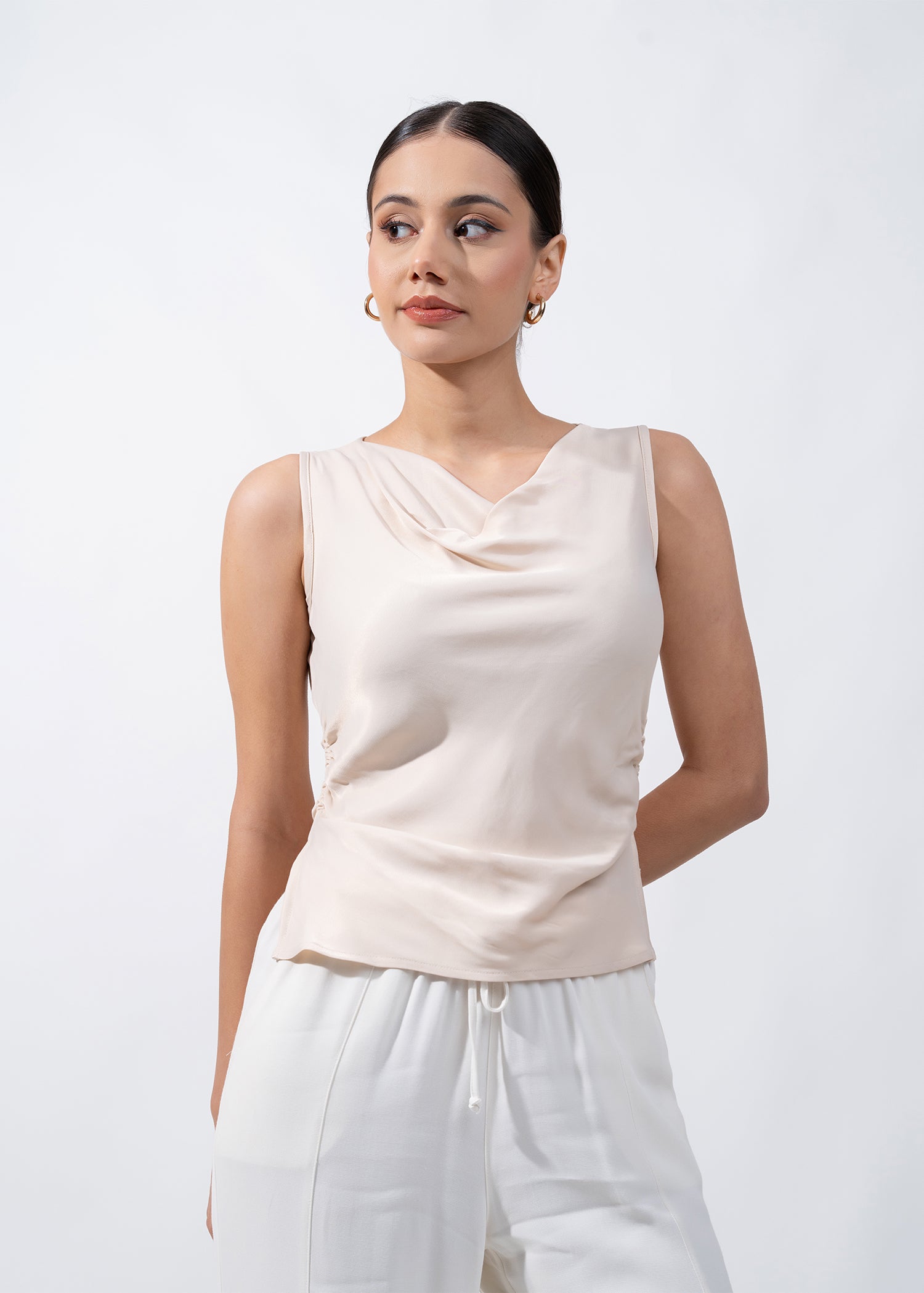 Cowl Neck Blouse With Side Ruching