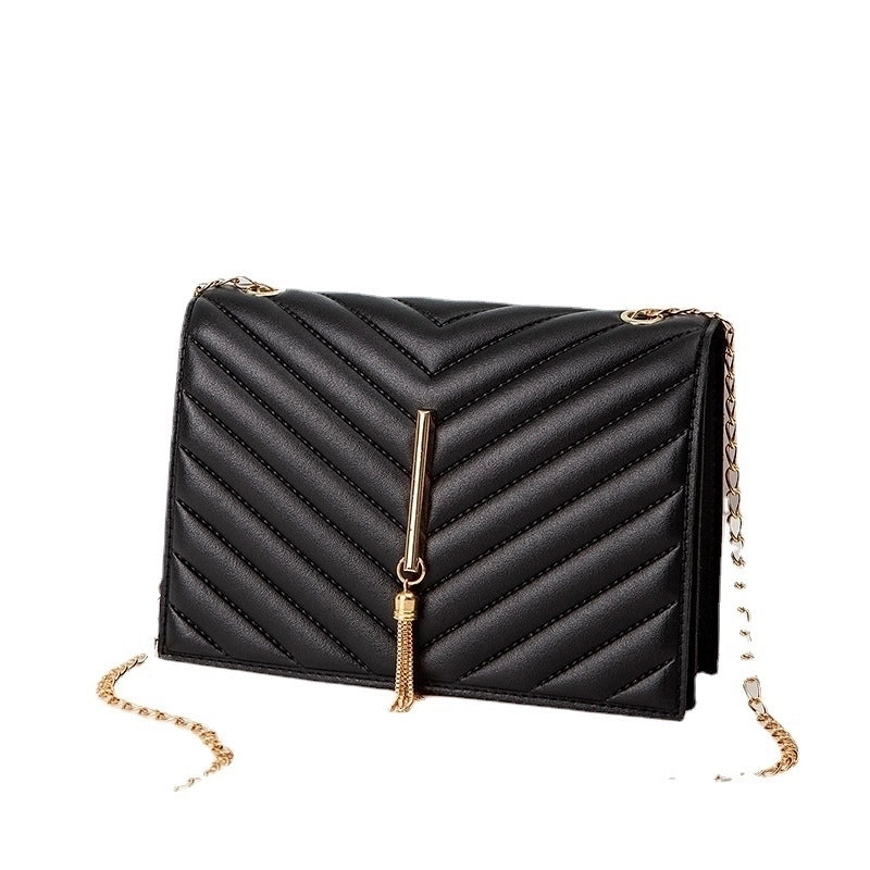 Women's Small Pu Leather Solid Color Fashion Tassel Square Magnetic Buckle Crossbody Bag