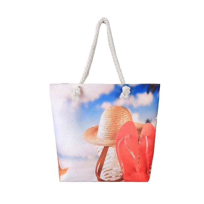 Women's Medium Canvas Ocean Vacation Beach Zipper Beach Bag